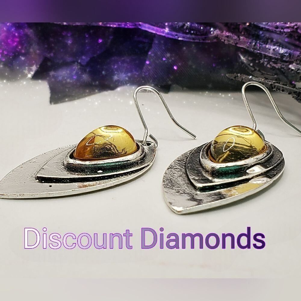 Yellow Crystal Hook Earrings Silver Plated